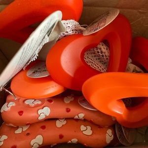 24 toys Wholesale lot Happy Valentine's Lil darlins Vinyl Bone & Heart Red Dog